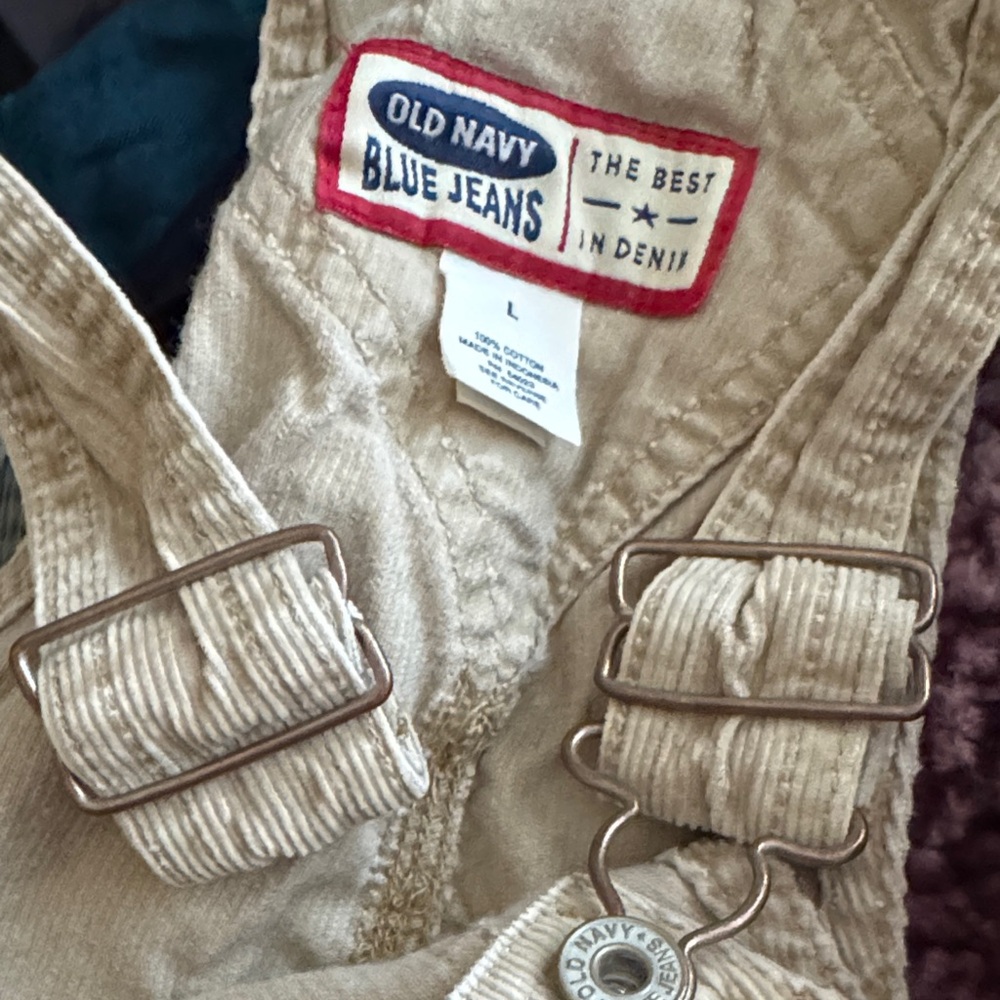 Vintage Old Navy Blue Jeans Tan Corduroy Overalls - Picture 6 of 6